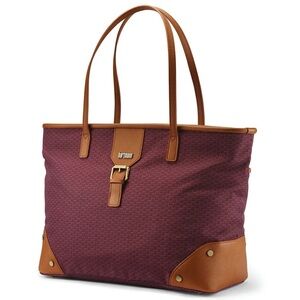 Hartmann Luxe Shoulder Bag Vacation Tote Purse Burgundy Tan Herringbone NWOT